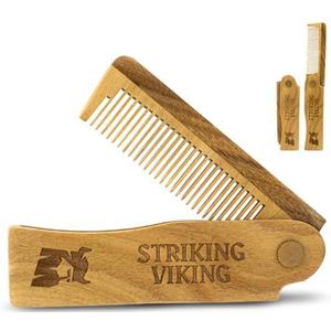 Striking Viking Opvouwbare houten baard, haar- en snorkam - zakformaat sandelhout verzorgingsgereedschap voor dagelijks gebruik met balsems en oliën