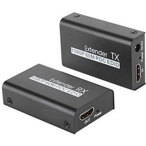 HDMI-extender 196ft/60m Lossless Transmissie HDMI-extender via Cat 6/6a/7,1920x1080P @ 60HZ Internetzender voor POC Kabelvoeding voor tv/computermonitoren/projectoren, enz.(EU)