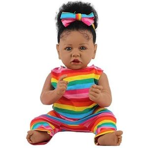 Lonian Reborn Baby Poppen 58cm 23 inch Realistische Levensechte Peuter Meisje Pop Zwarte Huid Afro-Amerikaanse Baby Poppen Volledige Siliconen Lichaam Waterdicht Bad Speelgoed Reborn Poppen