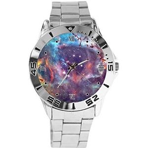 Universum Galaxy Space Design Analoge Polshorloge Quartz Zilveren Wijzerplaat Klassieke Roestvrij Stalen Band Dames Heren Horloge