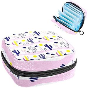 Cactus, Periode Pouch Draagbaar, Tampon Opbergtas,Tampon Houder voor Portemonnee Vrouwelijke Product Organizer, Meerkleurig, 4.7x6.6x6.6 in/12x17x17 cm