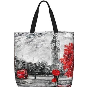 OdDdot Rode Londen Straat Print Tote Bag Voor Vrouwen Opvouwbare Gym Tote Bag Grote Tote Tassen Vrouwen Handtas Voor Reizen Sport, Red London Street, Eén maat