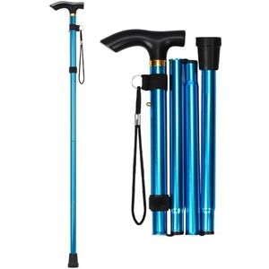 Inklapbare wandelstok met T-greep, hoogte-verstelbare loopholeulp voor senioren en gehandicapten, zwart en blauw