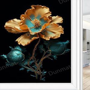 Kleurrijke bloemen gebrandschilderd glas raamfilm fantasie blauw goud mooie plant privacy raamfilm niet-klevende glasfilm decoratieve statische hechtfolie voor thuiskantoor 90 x 140 cm
