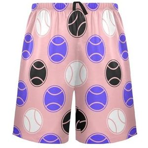 LI ZHI XIN Herenpyjamabroek, korte pyjamabroek, zomer casual shorts, elastische tailleband met trekkoord, rechte losse pasvorm met 2 zakken, S-XXL kleurrijk tennispatroon, Meerkleurig, S