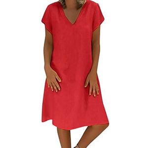 Kashyke Damesjurk, zomer, licht, grote maten, linnen jurk, luchtig, knielang, boho, T-shirt, jurk, Italiaanse jurk, elegante strandjurk, vrijetijdsjurk, zomer, partyjurk, #2, rood, XXL