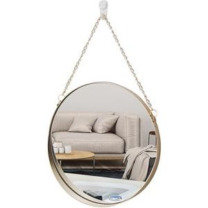 AIFUSI Hangende spiegel, 25 x 25 cm, rond, badkamerspiegel, messing frame met hangende ketting, eenvoudige stijl [klein formaat]