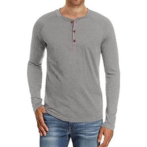 Heren Henley T-Shirts Casual Front Button Placket Basic lange mouw katoenen Pullover Tops, Lichtgrijs, S