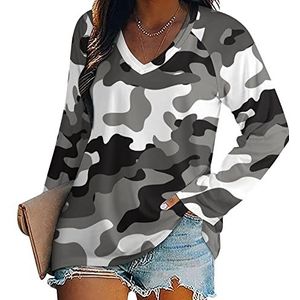 Grijze Camouflage Nieuwigheid Vrouwen Blouse Tops V-hals Tshirt Voor Legging Lange Mouw Casual Pullover