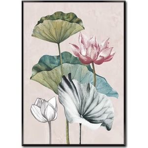 STYLER Ingelijste afbeelding planten 50 x 70 cm I Artbox zwarte lijst staand formaat wandafbeelding planten bloemen tekening rood roze groen woonkamer slaapkamer kantoor wanddecoratie home deco |