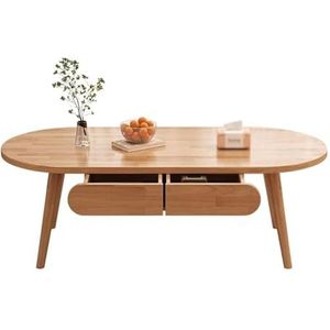 Ovale bijzettafel Natuurlijke eikenhouten salontafel met 2 laden Theetafel Boerderij Rustieke vloertafels Moderne middentafel