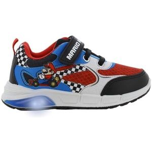 Leomil Super Mario schoenen voor jongens (2-8 jaar), sneakers met Mario-motief, klittenbandsluiting, ledlampen bij elke stap, ideaal voor school en vrije tijd, Zwart/Rood, 29 EU