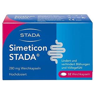 Simeticon STADA 280 mg Medisch hulpmiddel voor de verlichting van gasgerelateerde klachten zoals buikkrampen, winderigheid en een opgeblazen gevoel, 1 x 32 zachte capsules