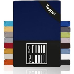 STUDIO Basic Topper Spannbettlaken 200x200cm, 100% gekämmte Baumwolle, OEKO-TEX 100, Markenqualität, Bettlaken 200x200 Topperbezug Jersey - Marine