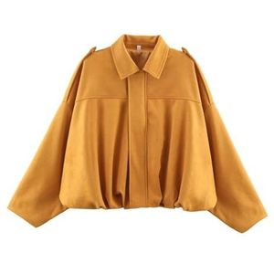 Bomberjack Dames Suède Jas Lange Mouw Revers Pilotenjas Jas Korte Leren Jas Damesjas For Herfst Winter Overgangsjas Y2k Streetwear Damesjassen(Orange,L)