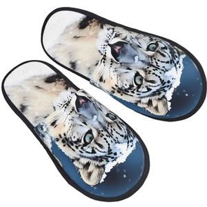 BONDIJ Blauwe ogen sneeuw luipaard Print Slippers Zachte Pluche Huis Slippers Warme Slip-on Slides Gezellige Indoor Outdoor Slippers voor Vrouwen, Zwart, one size