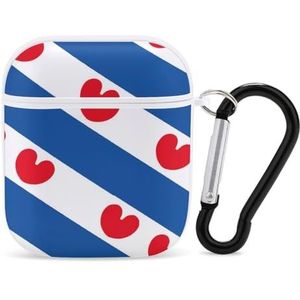 Vlag van Friesland of Friesland Leuke hoes Cover Houder Compatibel met AirPods 2e Generatie & 1e Generatie 1&2 Harde Beschermende met Sleutelhanger Wit