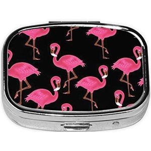 Mini vierkante pillendoos, medicijnorganizer, mooie roze flamingo's draagbare EHBO-doos, reispillendoos met 2 vakken, kleine pillendoos voor zak of portemonnee
