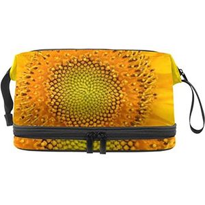Make-up tas - grote capaciteit reizen cosmetische tas, zomer zonnebloem gele plant, Meerkleurig, 27x15x14 cm/10.6x5.9x5.5 in