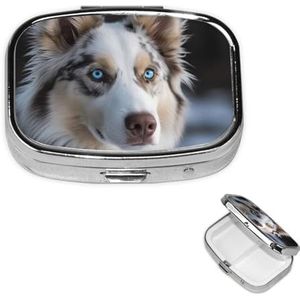 Pillendoos Geneeskunde Pil Organizer Blauwe Ogen Hond Kleine Pillenkoker Reizen Pil Container Draagbare Pillendoos voor Pocket 2 Compartiment Pillenhouder Pillendozen voor Reizen