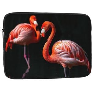 Flamingo's in zwarte achtergrond print laptop sleeve draagbare laptop case mode laptop tas duurzame aktetas voor mannen vrouwen tas 17 inch