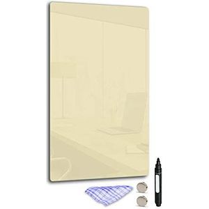 DekoGlas Magneetbord 'Beige' van glas 52x30cm, memobord incl. pen, doek & magneet, metalen prikbord voor keuken & kantoor