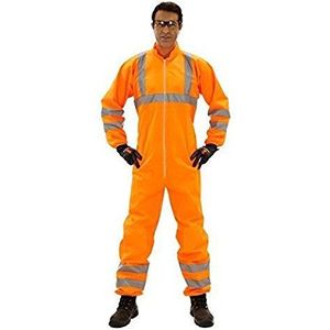 Wegwerppak voor carnaval, verkleedkostuum, wegwerp-waarschuwingsoverall, pak, beschermend pak met signaalkleur, oranje met reflectoren, wordt een vuilnisman, schilderder, bouwvakker, oranje, XXL