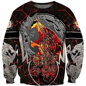 Viking Odin Raven Hoodie met Ronde Hals, Middeleeuws Valhalla Norse Warrior Pagan Cosplay Kostuum, Unisex 3D Gedrukt Rune Vegvisir Klassiek Harajuku Sweatshirt(Color:Fenrir A,Size:M)