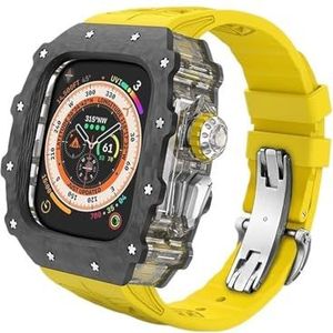 INSTR Koolstofvezel cover Fluororubber band Mod Kit voor Apple Watch Ultra2 Ultra, horlogeband met bezel Voor Iwatch Series9/8/7/6/5/4/se (Color : Yellows, Size : 49mm for ultra2 ultra)