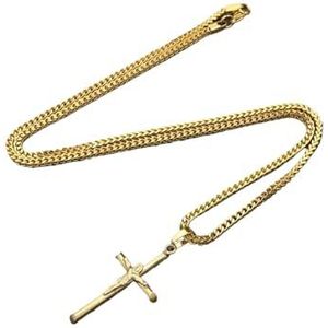 Dames kruisketting roestvrij staal 60 cm hanger kruis goud heren ketting beste cadeau for dames (Color : 60cm_Gold colour)