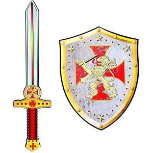 Widmann 97305 Kruisridder zwaard en schild van zacht schuim, voor kinderen, ridder, speelzwaard, wapen, themafeest, carnaval