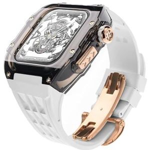 INSTR Luxe transparante kast met fluorrubber horlogeband Mod Kit voor Apple Watch ultra2 ultra 49 mm, heldere bezelbandset voor Iwatch 9 8 7 6 45 mm 44 mm (Color : Whitebr, Size : 45mm44mm for 98765
