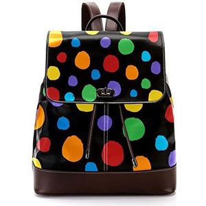 Gepersonaliseerde casual dagrugzak tas voor tiener reizen business college kleurrijke stippen patroon met zwarte achtergrond, Meerkleurig, 27x12.3x32cm, Rugzak Rugzakken