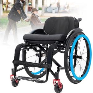 Draagbare opvouwbare rolstoel, lichtgewicht aluminium rolstoel, zelfrijdende rolstoel, volwassen gehandicapte vrije tijd alle terrein lichtgewicht opvouwbare sportrolstoel voor gehandicapten, blauw