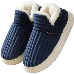 Unisex winterpantoffels, warme, zachte instappers for koppels, katoenen schoenen met antislip, comfortabele platte schoenen(Blue,46-47)