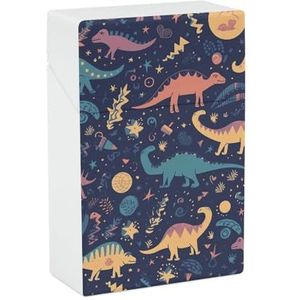 Dinosaurussen en Sterren Kleurrijke Sigaret Doos King Size 85mm 20 Capaciteit Push to Open Waterdichte Sigaret Case voor Vrouwen Mannen Pocket Sigarettenhouder Case Vintage Sigarettendoos
