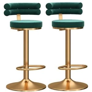 Barkrukken Keukenkrukken Set Van 2 Moden Hoogtebarkrukken Met Rugleuning, Fluwelen Stof, Draaibare Verstelbare Krukstoel Voor Thuis Barstoelen Hoge Krukken(Grün,With Gold Leg)