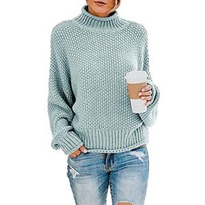 Tophoopp Truien voor vrouwen casual, vrouwen hoge hals tops gebreide trui fit shirts gezellige winter warme blouses sweatshirts, Lichtgroen, XL