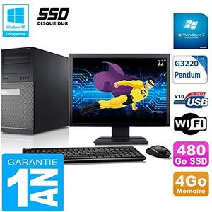 Dell PC Tower 9020 Intel G3220 RAM 4 GB harde schijf 480 GB SSD WiFi W7 scherm 22 inch (22 inch) (gereviseerd)