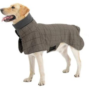 Winddicht geruite hondenjas for reuen Britse stijl herfst winter warme hondenjas met fleece gevoerde verstelbare formele vakantiekleding (Color : Khaki Plaid, Size : 2XL)