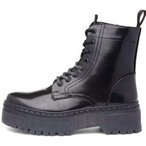 Wrangler Dameslaarzen WL12581A bordeauxrood of zwart leer casual comfortabele schoenen geschikt voor alle gelegenheden. Herfst-winter 2021-2022., Zwart, 39 EU