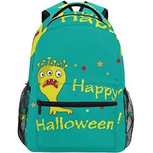 Groene Halloween Cartoon School Rugzak voor Meisjes Jongens Middelbare School Stijlvolle Ontwerp Student Tassen Boekentassen, Patroon, 11.5×8×16In