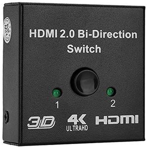 HDMI-audiosplitter 4K 1080p 2 ingangen naar 1 uitgang HDMI-audio- en videoschakelaar, compatibel met pc's, laptops, voor gameconsoles, projectoren, tv-ontvangers, tv's