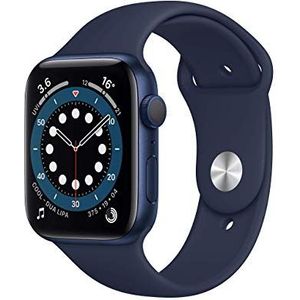 Apple Watch Series 6 GPS, 44 mm blauwe aluminium behuizing met Deep Navy Sportband (Refurbished)