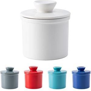 Boterpot met afvoer voor toonbank Franse boterschotel met deksel keramische boteropslag voor verse smeerbare boter (wit)