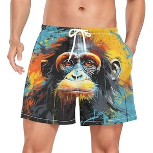 Aquarel Baby Monkey Animal Men's Swim Trunks Shorts Sneldrogend met Zakken, Leuke mode, M