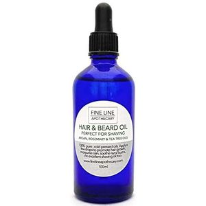 SCHEER- en HAAR & BAARDOLIE - 100% Natuurlijke ARGANOLIE met ROZEMARIJN & THEE BOOM - 100 ml door Fine Line Apothecary - VOORWAARDEN, VERZACHT, VOEDT Baard, Huid en Haar. Bevordert Baard en Haargroei