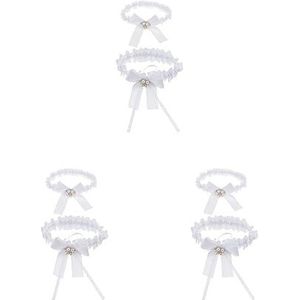 3 Set van 2 Stuk Womens Kant Bloem Been Jarretelgordel Ringen Wit, 33 cm