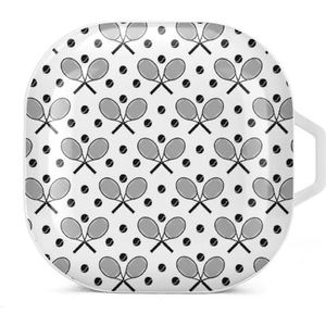 Racket en tennisbal oordopjes hoesje compatibel met Samsung hard shell beschermhoes witte stijl