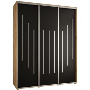MEBLE KRYSPOL Davos 10 190 Kledingkast met drie schuifdeuren voor slaapkamer - Moderne opbergkast, kledingroede en planken - 235,2x190x45 cm - Artisan Black Silver